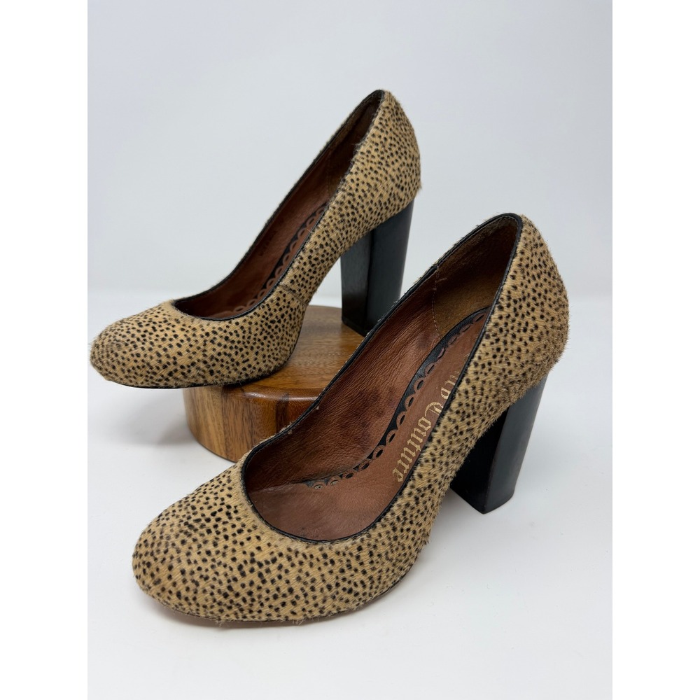 Juicy Couture Cheetah Print Calf Hair Block Heel Pumps Round Toe Tan BlK Size 7